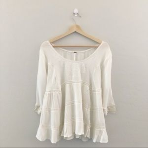 SALE Free People White Embroidered Flowy Top